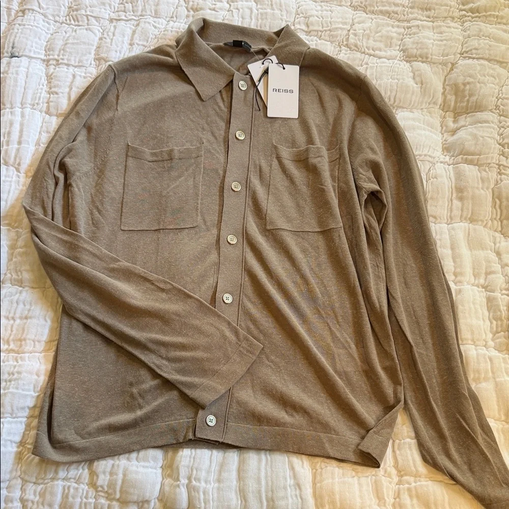 Reiss Collared Button-Front Cardigan in Taupe